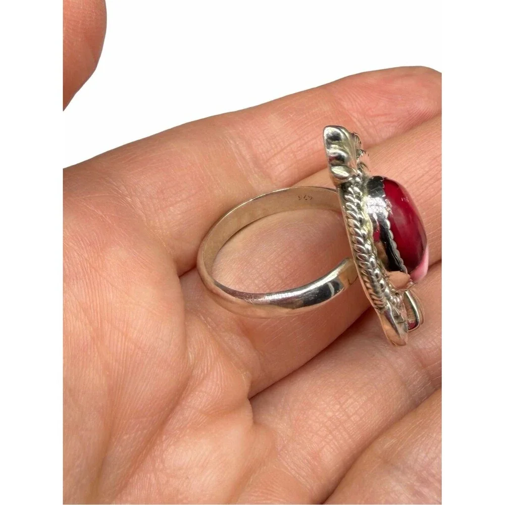 Kingman Red Rose Dahlia Turquoise Ring Adjustable Size 7 - 9 925 Sterling Silver